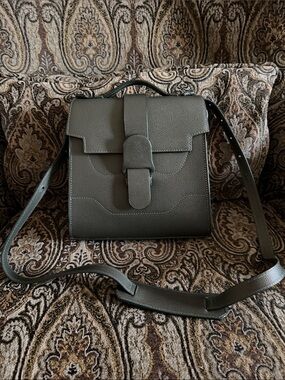 Senreve Olive Green Leather Crossbody Satchel